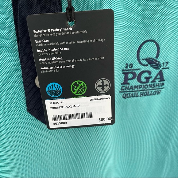 FOOTJOY Men’s 2017 PGA Championship Birdseye Jacquard Polo in Emerald / Navy - Picture 7 of 8